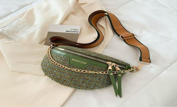 

waist bags knitted packs for women weaving fanny female ladies wide strap crossbody chest 2022 trended brand7842097