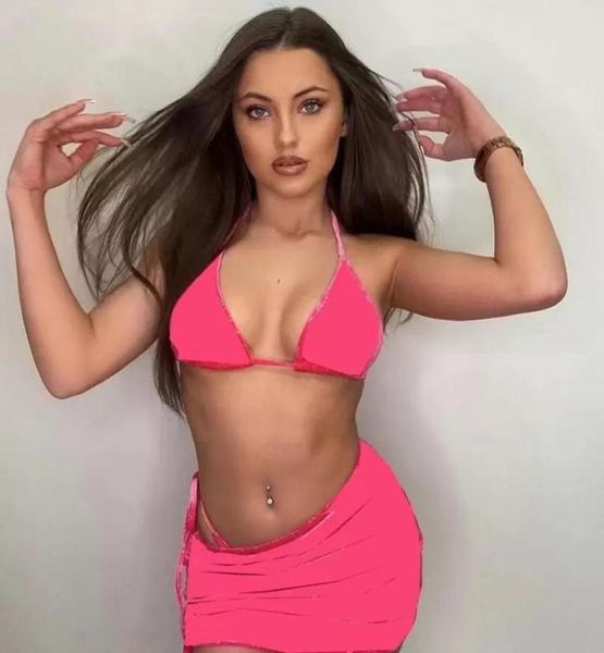 

women velvet beach summer swimwear 3 pieces strap bikinis set holiday personality charm girls trendy swimsuit slinky dress8902941