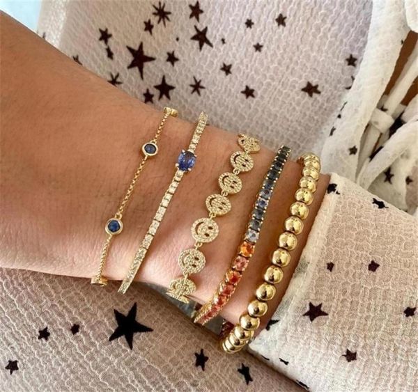 

gold plated women girl micro pave cubic zirconia good luck happy smile face disc charm bracelets birthday gifts jewelry 220215217i4726868, Golden;silver