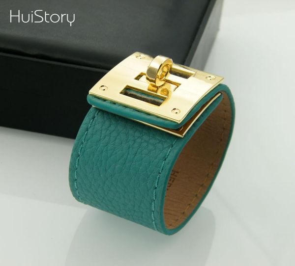 

huistory rotating buckle adjustable length wide version pu leather bracelets for women charm wrap bracelet couple jewelry gift6668398, Golden;silver