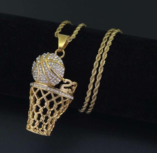 

hip hop no23 basketball pendant necklaces for men diamonds basketball hoop luxury necklace stainless steel cuban chains sport jew2302966, Silver