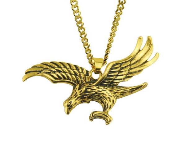 

brand eagle necklace statement jewelry gold color stainless steel hawk animal charm pendant chain for men6473139, Silver