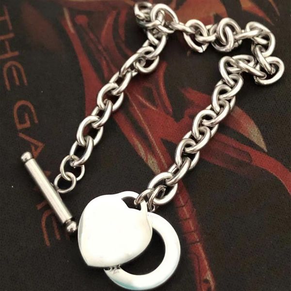 

15mm heart bracelet women stainless steel fashion link chain on hand couple jewelry gift for girlfriend christmas valentine day ac182f, Black