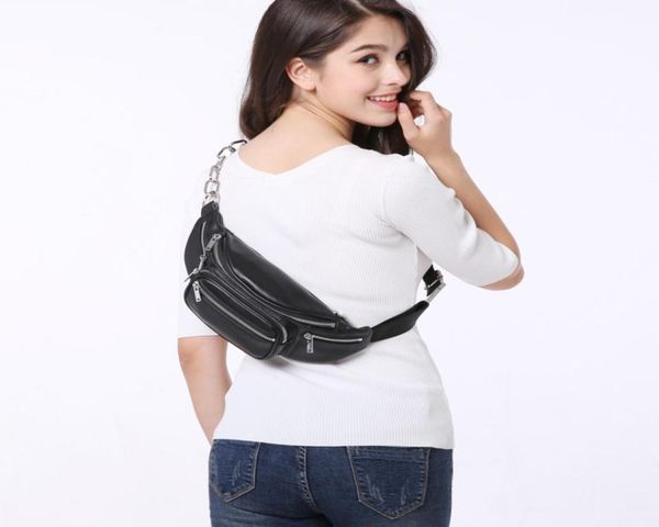 

new chains women waist bag genuine cow leather fanny pack large capacity fashion chest bag travel belt bags sac banane6470466