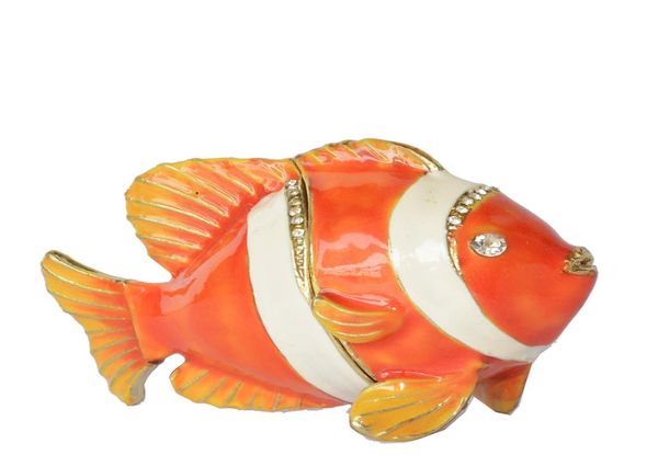 

enameled bejeweled clown fish trinket jewelry ring box nautical decoration sea life ornament gifts8195436, Black;white