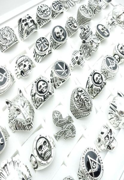 

wholesale 50pcs/lot vintage punk rings for men women fashion jewelry finger accessories silver color skull animals4539421, Golden;silver