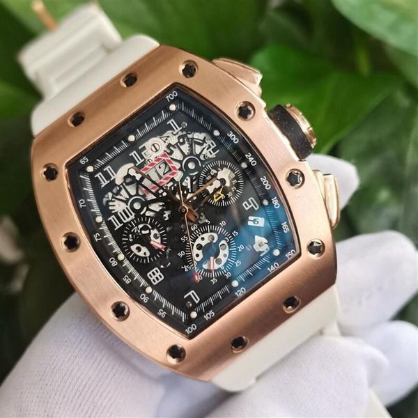 

classic series new version men's fashion wristwatches big skeleton dial 18k rose gold rubber strap bands automatic transparen248k, Slivery;brown