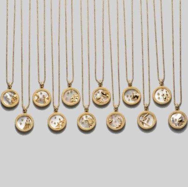 

pendant necklaces 925 sterling silver 12 zodiac necklace shell round coin constellation for women jewelry party gift5287926