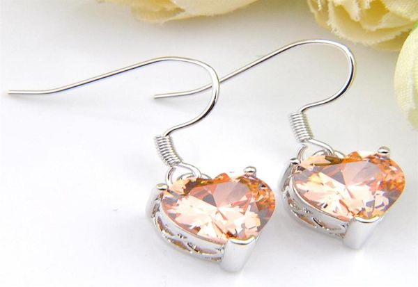 

10 prs luckyshine fashion heart silver dangle earrings for women039s charms earings jewelry champagne dazzling zircon249t8028195