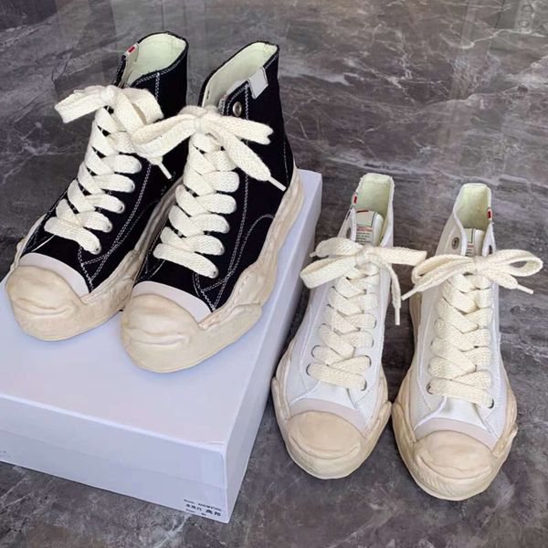 

maison mihara yasuhiro mmy open mouth smile canvas shoes women's high thick sole shoes men's retro casual washed board shoes
