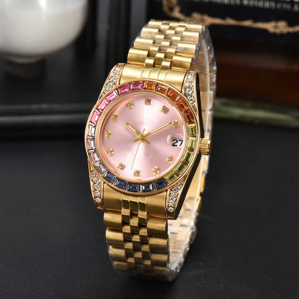 

luxury designer watch full diamond steel band women's fashion, Slivery;golden