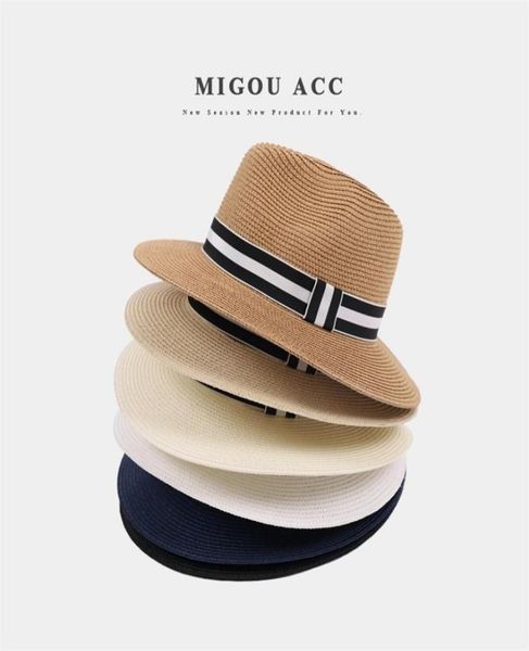 

panama straw hat men womens sun hat summer wide brim floppy fedora beach cap uv protection cap y2007141488338, Blue;gray