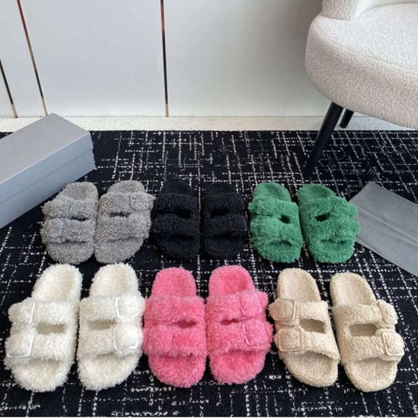 

australia fur slipper women slides winter slippers warm snow boots classic wool slide designer sandals with box no470, Black