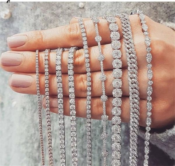 

20 style sparkling luxury jewelry 925 sterling silver multi shape white z cz diamond gemstones women wedding bracelet for love6400005, Golden;silver