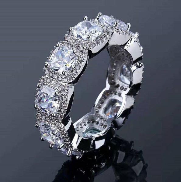 

iced out rings for men hip hop luxury designer mens bling diamond silver ring copper zircon bridegroom wedding engagement jewelry 2871528
