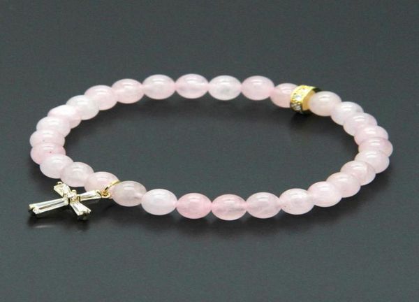 

easter wholesale 10pcs/lot 6mm natural pink quatz crystal stone beads with micro paved clear zircons spacer cz beads bracelets3429191, Golden;silver