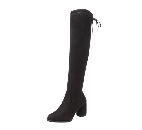 

new flock leather women over the knee boots lace up high heels women shoes lace up winter boots warm size 3540 t2001044894966, Black