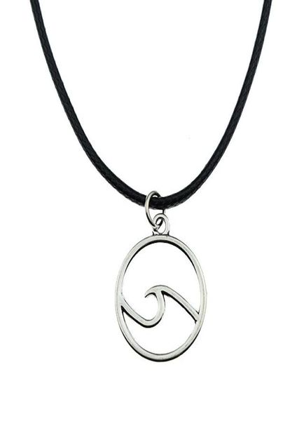 

sell 20pcslot tibetan silver wave necklace choker charms pendant black leather necklace2148554