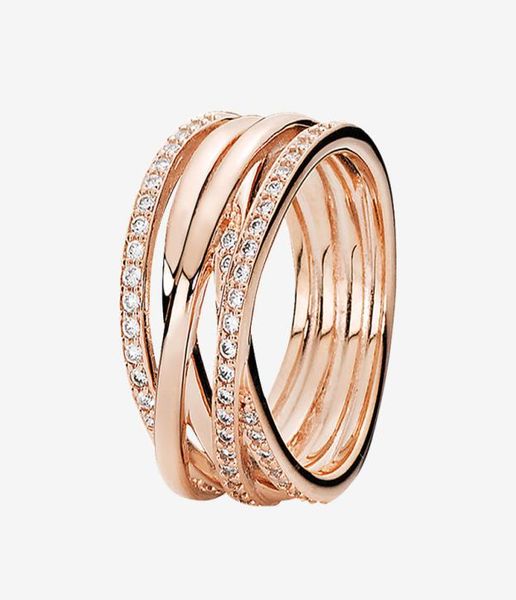

sparkling polished lines ring women girls summer jewelry with original box for real sterling silver wedding rings set 615037, Slivery;golden