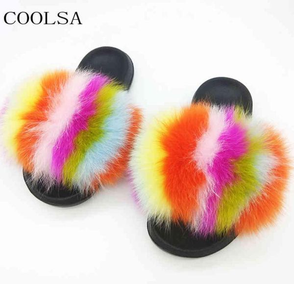 

women039s real hair slippers women fur home fluffy sliders plush furry flat flip flops ladies shoes fur sandals large size 45 q3924629, Black