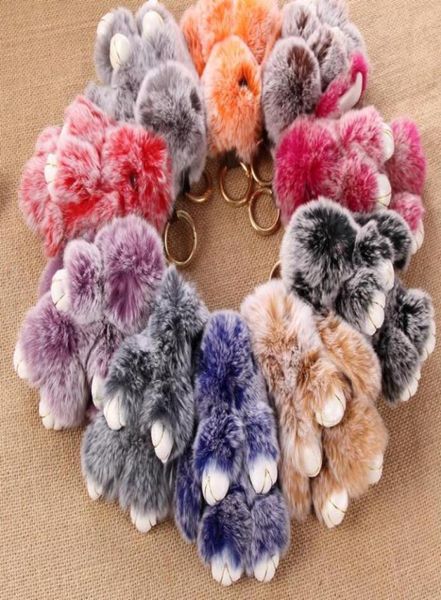 

new two colors rabbit keychain halloween plush bunny 100 rex fur 14cm key chain pendants for keys bag car rings accessories jewel4115683, Slivery;golden