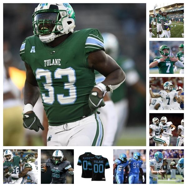 

2023 tulane green wave football jersey 71 matt lombardi 65 sully burns 19 kiland harrison 58 caleb thomas 98 parker petersen, Black