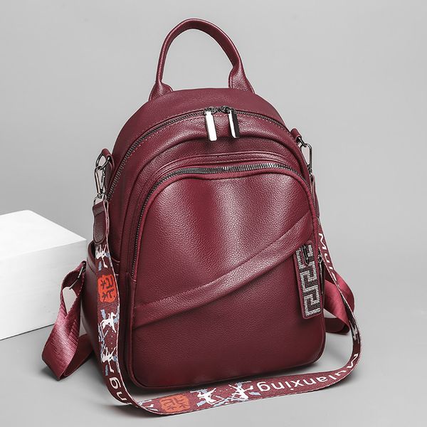 

wholesale women shoulder bag 3 colors simple and versatile lychee handbag soft and light solid color leather backpack college wind zipper st
