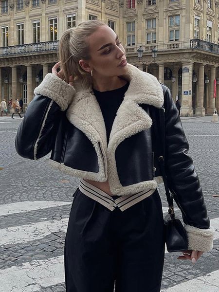 

women's jackets women fashion lapel lambswool coat double sided short jacket autumn winter elegant female fleece warm thick chic 23090, Black;brown