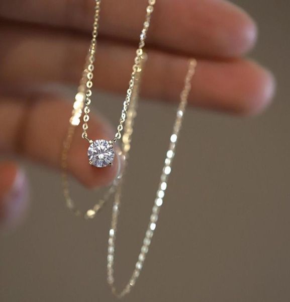 

925 sterling silver necklace with 14k gold plated four prongs single diamond super flash temperament light luxury clavicle chain j6889068