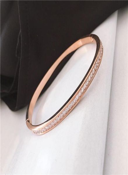 

korean ol womens stainless steel bangle bracelets with shining diamond 18k rose gold designer crystal cz bracelet wedding jewelry8699058, Black