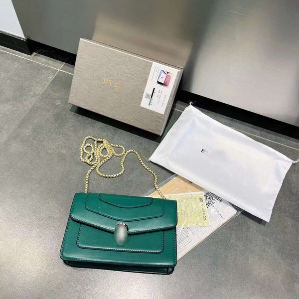 

designer bulgaris bag genuine leather snake head handheld one shoulder advanced small fragrance chain bag crossbody versatile sport green