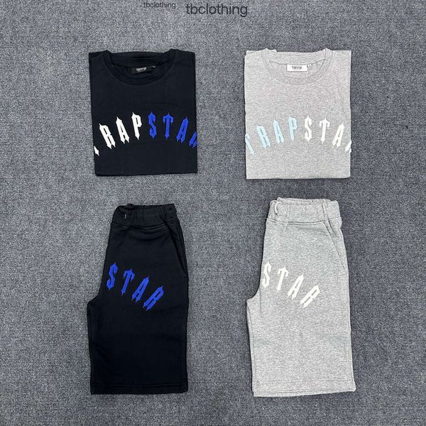

men's tracksuits trapstar towel embroidery simple letter short sleeve t-shirt shorts set casual versatile trend, Gray
