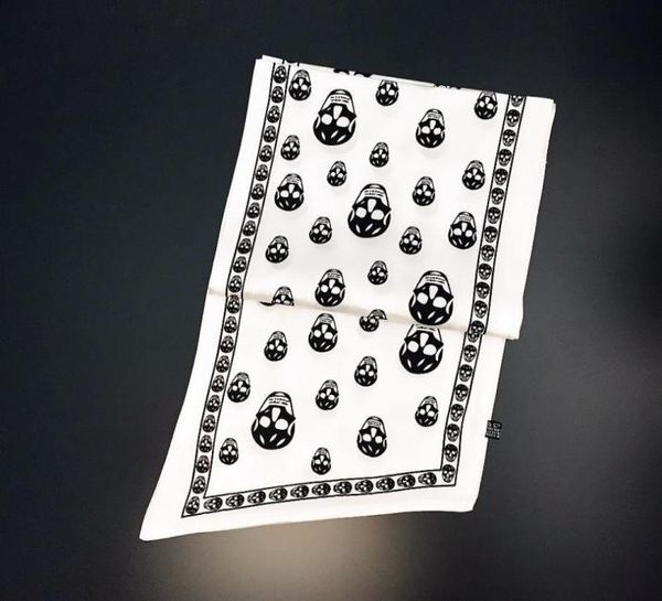 

2022 skull pattern soft silk scarf double twill tied bag handle silk scarves long head ghost wild fashion cool ribbon beautiful3000407, Blue;gray