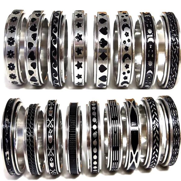 

50pcs multi-styles mix rotating stainless steel spin rings men women spinner ring whole rotate band finger rings party jewelry286z, Silver