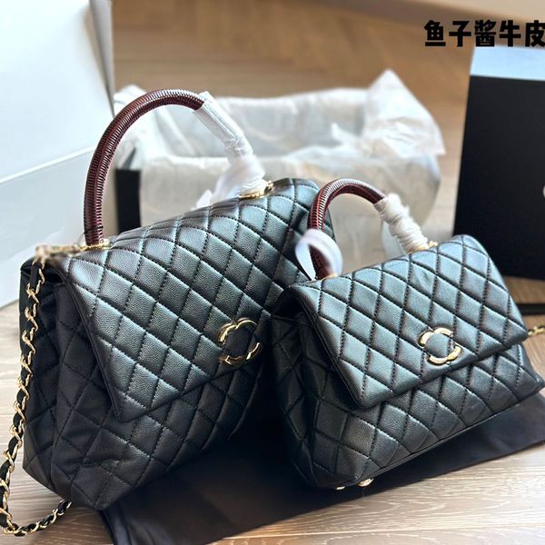

fashion all-match senior cowhide women hand cover bag with caviar material original hardware buckle 23 with folding gift box