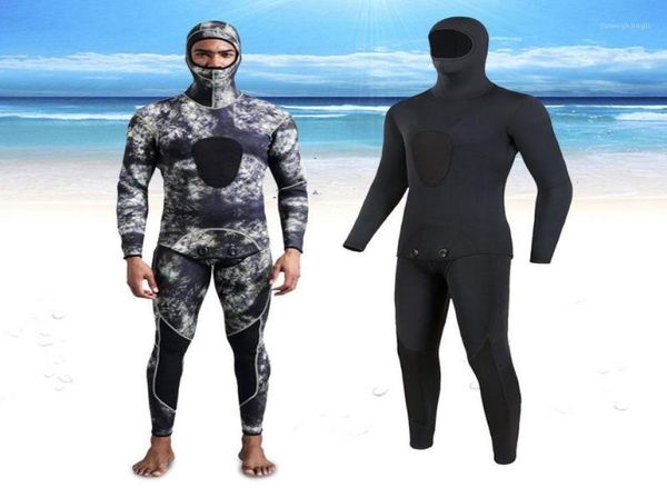 

swim wear 3mm mens wetsuits camo split 2piece full body scuba diving suit with hood cap hat spearfishing hunting 2899755