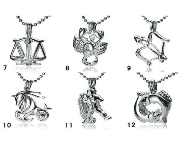 

18kgp fashion signs of zodiac pendant mountings twelve constellations style pearl gem bead cage lockets diy lucky charm jewelry 8090698, Silver