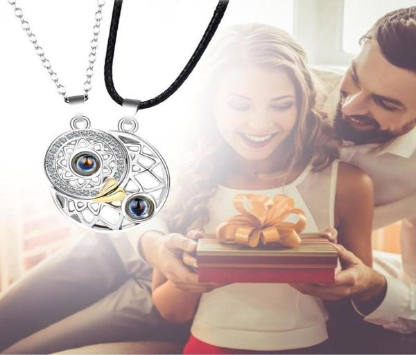 

pendant necklaces couples necklace confession wild simple ring 2021 fashion sunmoon 100 languages i love you projection64623604422, Silver