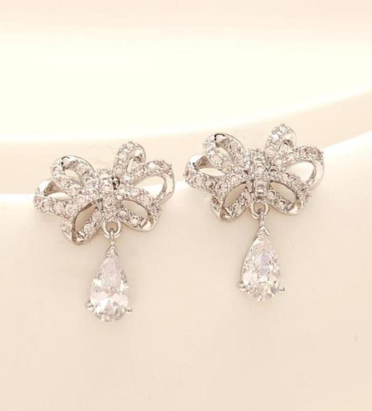 

brand new luxury s925 silver needle drop zircon earrings jewelry temperament women highend zircon bow drop earrings 73840825