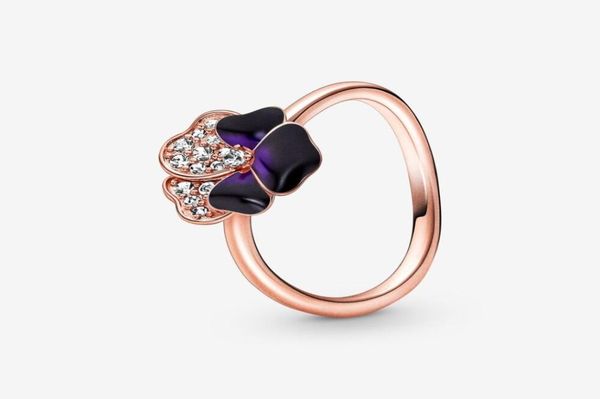 

100 925 sterling silver deep purple pansy flower ring for women wedding rings fashion engagement jewelry accessories3877154, Slivery;golden