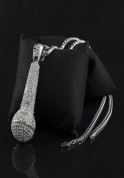

mens iced out necklace fashion microphone pendant hip hop jewelry gold cuban chain necklaces6755244, Silver