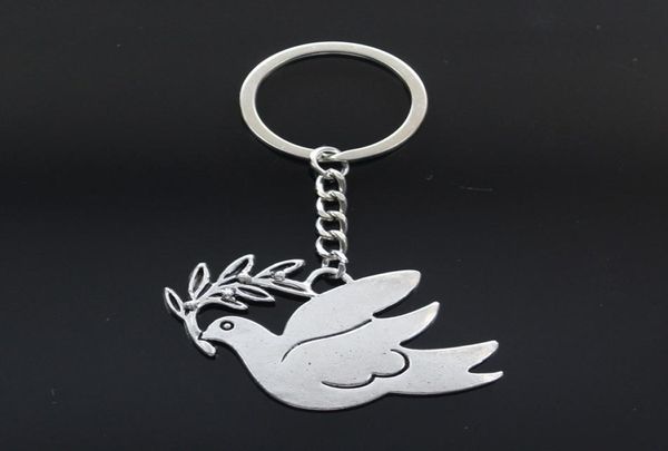 

new keychain 38x56mm peace dove with olive pendants diy men car key chain ring holder keyring souvenir jewelry gift7490673, Silver
