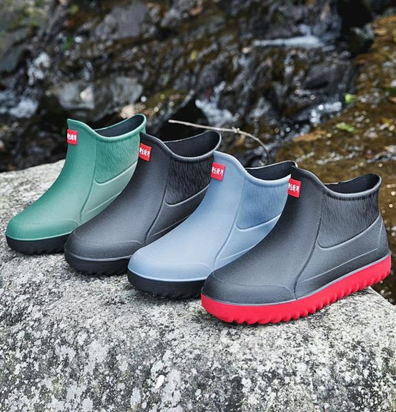 

rain shoes men039s rubber boots slipon rain boots men ankle boot waterproof kitchen working shoes fishing boots nonslip galos690163266932, Black;red