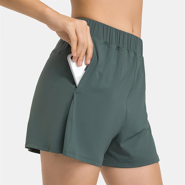 

l196 women short sweatpants quick drying yoga pants with side drop-in pockets casual thin sports shorts elastic outdoor fitness tr244q
