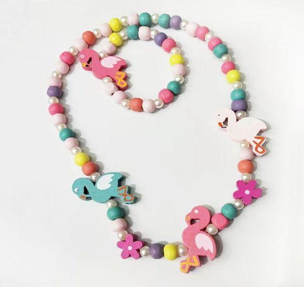 

ins 5 styles kids necklace sets accessory colorful beads bird flower rainbow charm beads necklacebracelet kids girl birthday jewe5052290, Red;brown