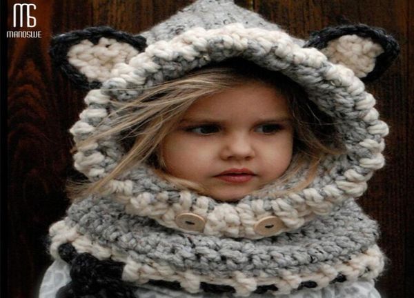 

winter knitted thicken kids hats winter snowboard cute cap fox wool neckerchief balaclava funny bonnet enfant casual cap y2001108576475, Blue;gray