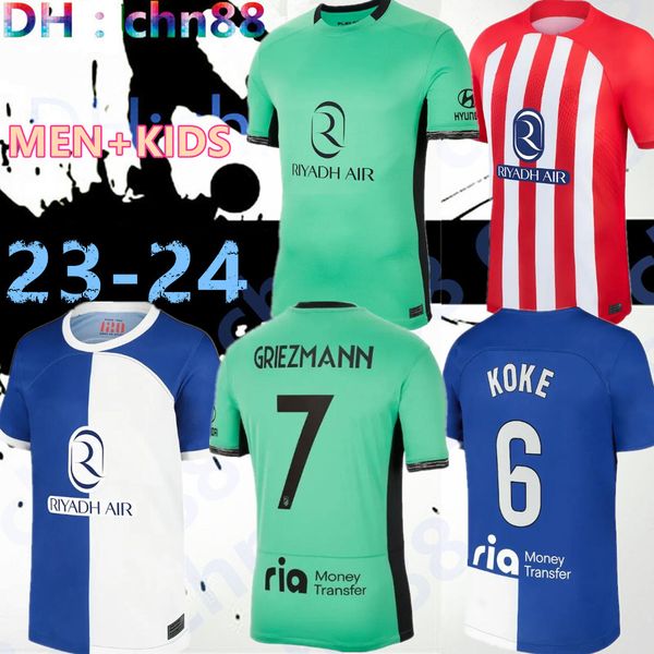 

23/24 atletico madrids camisetas soccer jerseys de kids kit futbol 2023 2024 football shirt home away training player version 7 griezmann me, Black;yellow