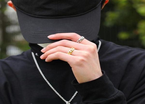 

6mm 8mm 10mm wide men women couple cuban link chain rings high polished bling bling finger jewelry lovers hip hop ring size 710238532198, Golden;silver