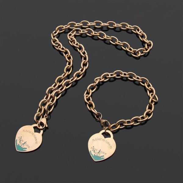 

designer women necklace chain bracelet luxury classic heart set 925 link girl valentines day love gift jewelry whole and retai237b, Black