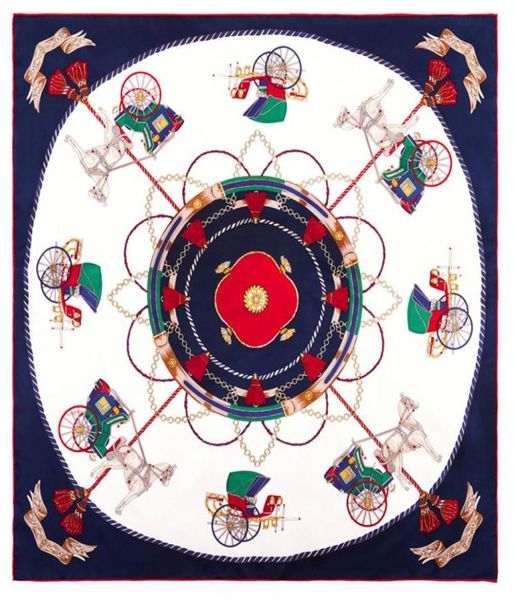 

manual hand rolled twill silk scarf women carriage tassels printing fashion square scarves echarpes foulards femme wrap bandana hi1263864, Blue;gray